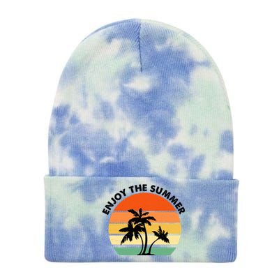 Enjoy The Summer Retro Sunset Palm Tree Tie Dye 12in Knit Beanie