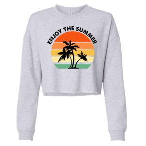 Enjoy The Summer Retro Sunset Palm Tree Cropped Pullover Crew