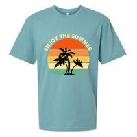 Enjoy The Summer Retro Sunset Palm Tree Sueded Cloud Jersey T-Shirt