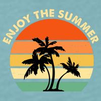 Enjoy The Summer Retro Sunset Palm Tree Sueded Cloud Jersey T-Shirt