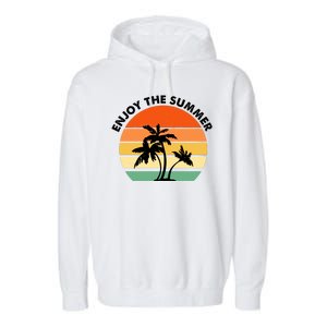 Enjoy The Summer Retro Sunset Palm Tree Garment-Dyed Fleece Hoodie