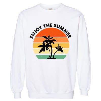 Enjoy The Summer Retro Sunset Palm Tree Garment-Dyed Sweatshirt