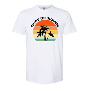 Enjoy The Summer Retro Sunset Palm Tree Softstyle CVC T-Shirt