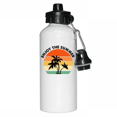 Enjoy The Summer Retro Sunset Palm Tree Aluminum Water Bottle