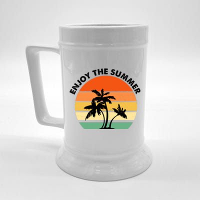 Enjoy The Summer Retro Sunset Palm Tree Beer Stein