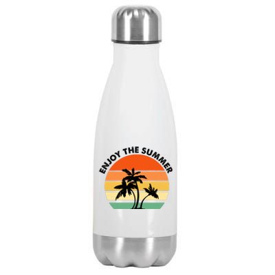 Enjoy The Summer Retro Sunset Palm Tree Stainless Steel Insulated Water Bottle