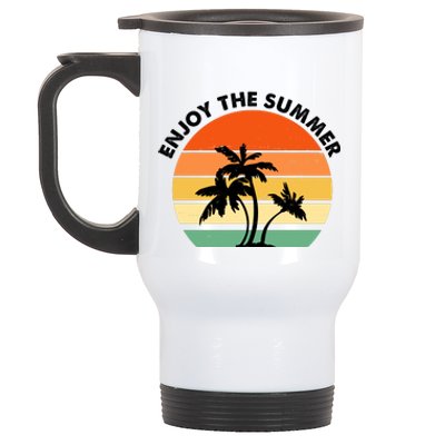 Enjoy The Summer Retro Sunset Palm Tree Stainless Steel Travel Mug