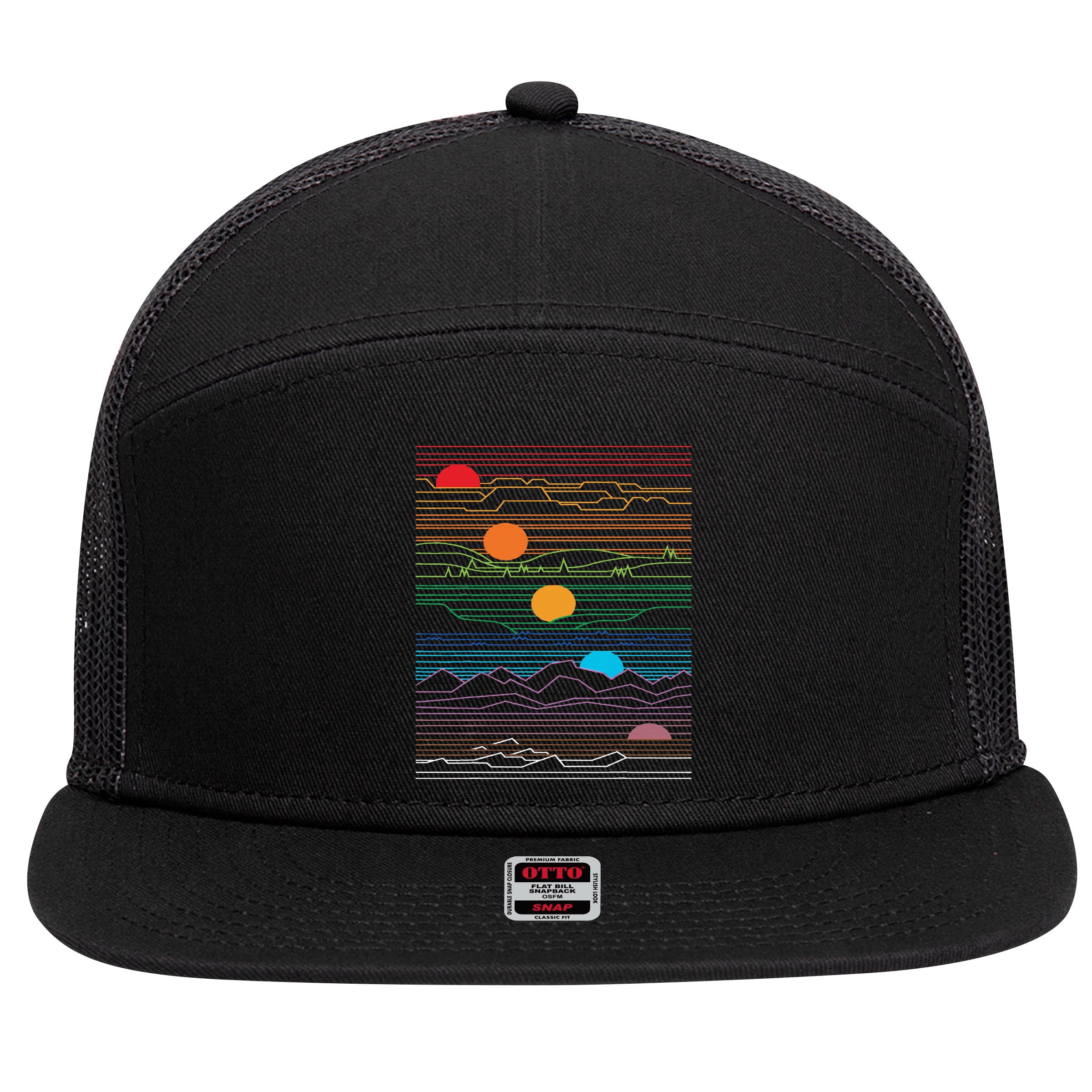 EDM Techno Sun Moon Design Dance Rave Music Festival 7 Panel Mesh Trucker Snapback Hat