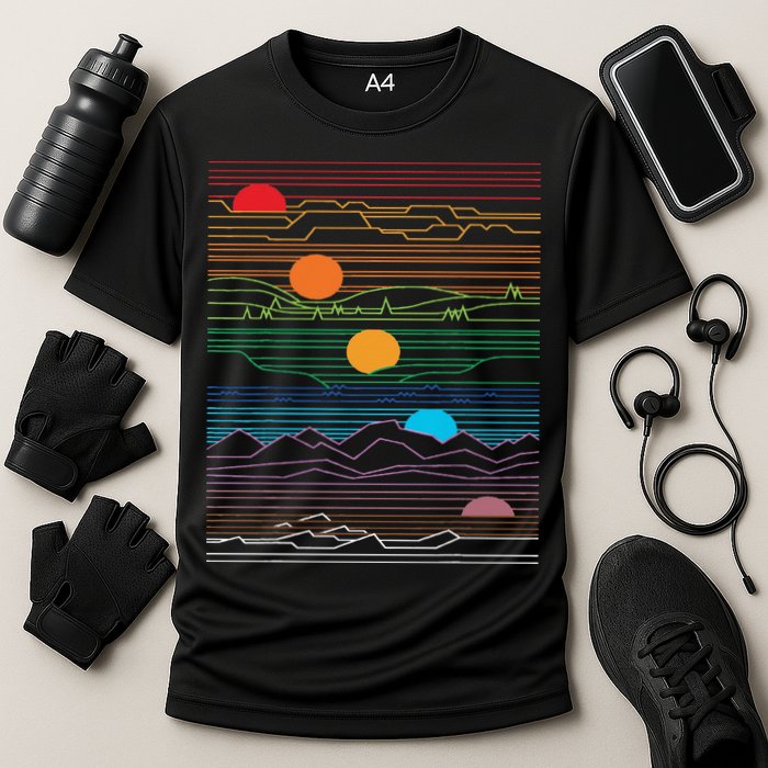 EDM Techno Sun Moon Design Dance Rave Music Festival Cooling Performance Crew T-Shirt