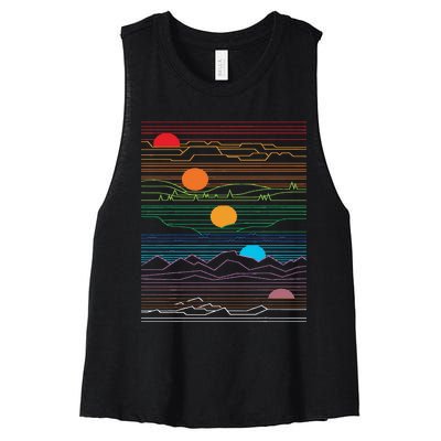 EDM Techno Sun Moon Design Dance Rave Music Festival Women's Racerback Cropped Tank