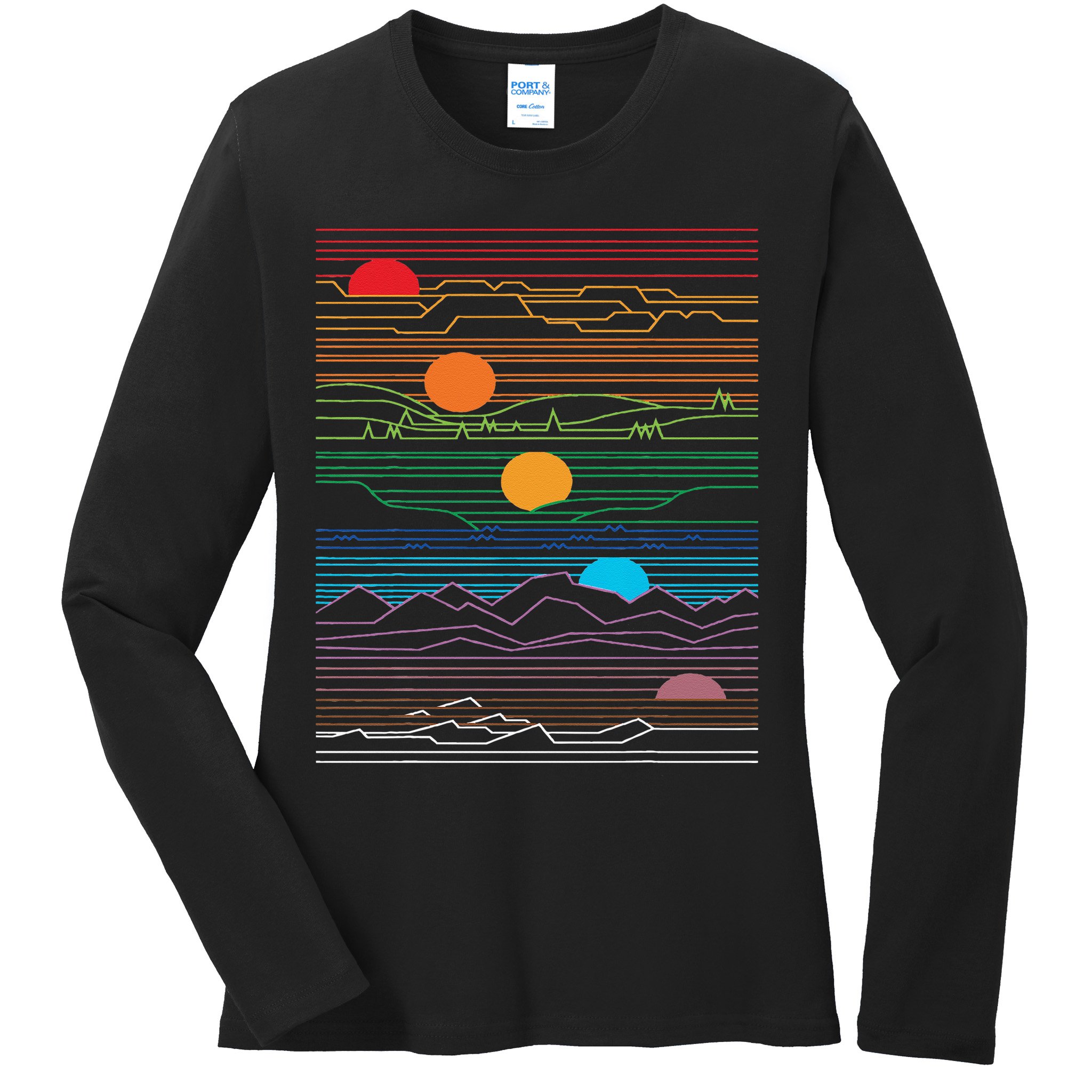 EDM Techno Sun Moon Design Dance Rave Music Festival Ladies Long Sleeve Shirt