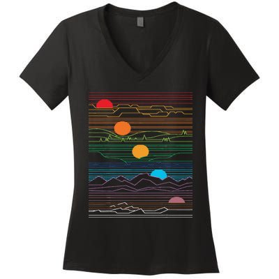 EDM Techno Sun Moon Design Dance Rave Music Festival Women's V-Neck T-Shirt