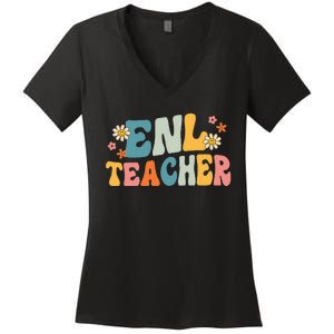 ENL Teacher Squad English New Language Squad Crew Team Women's V-Neck T-Shirt