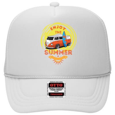 Enjoy The Summer Funny Summer Vibes High Crown Mesh Back Trucker Hat