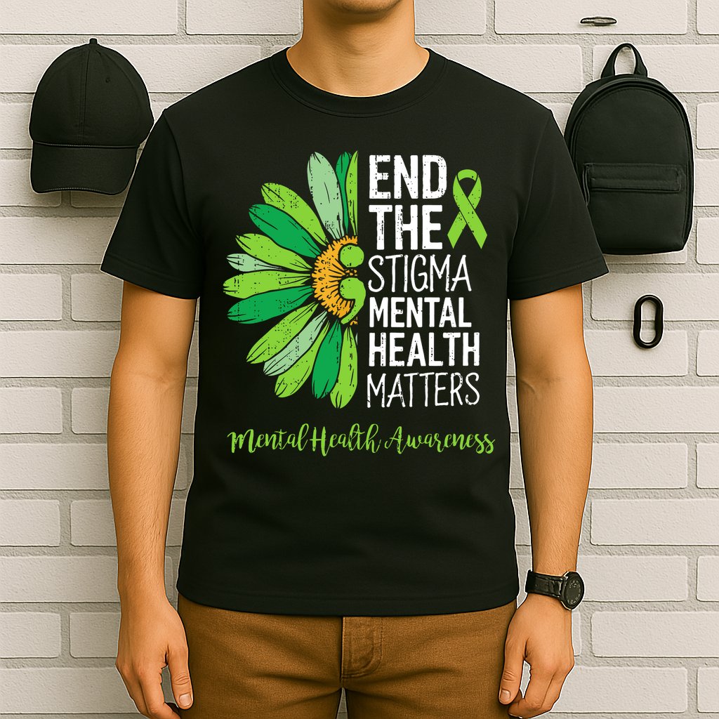 End The Stigma Mental Health Matters Awareness Brain Illness  T-Shirt