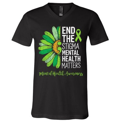 End The Stigma Mental Health Matters Awareness Brain Illness  V-Neck T-Shirt