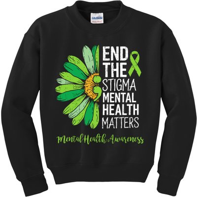 End The Stigma Mental Health Matters Awareness Brain Illness  Kids Sweatshirt