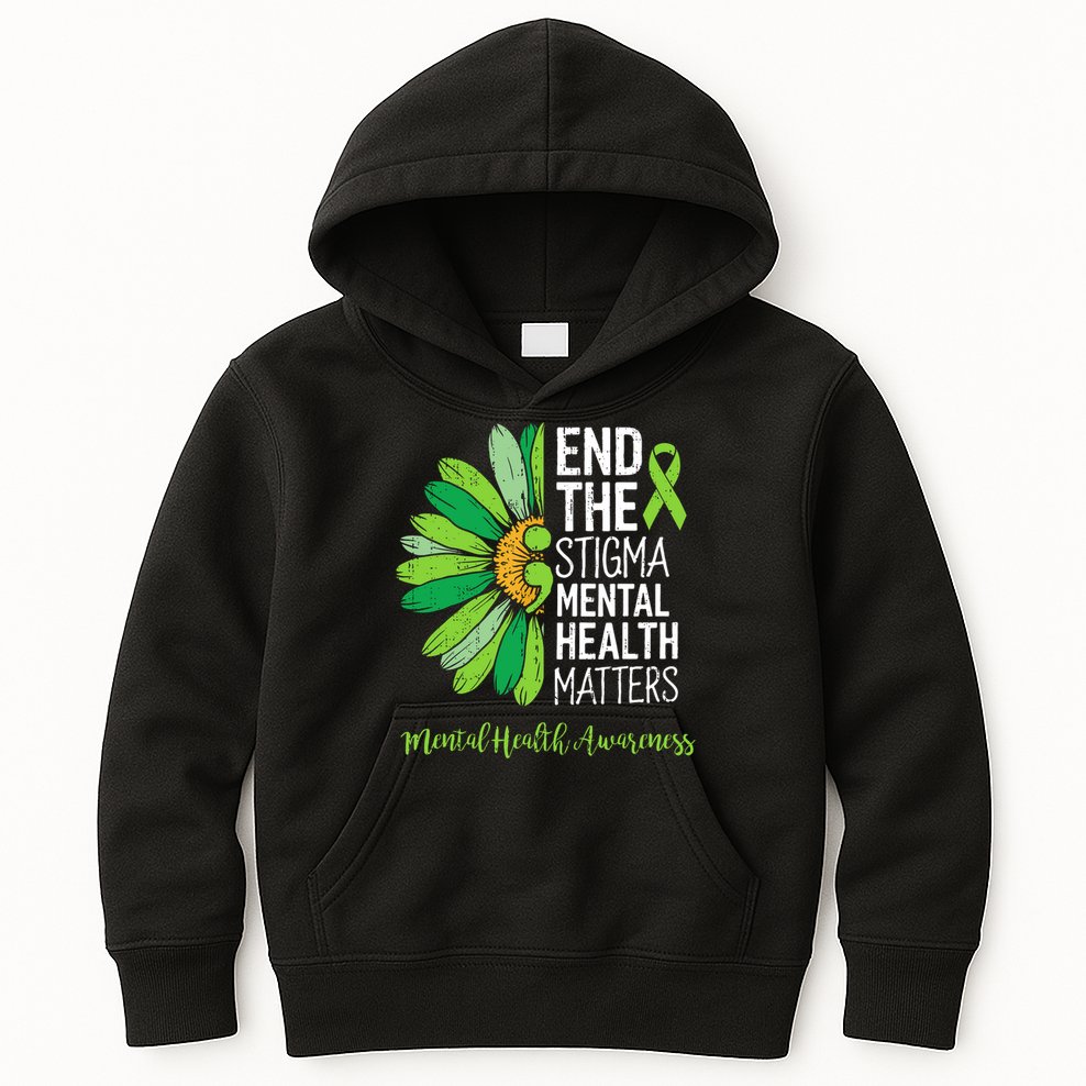 End The Stigma Mental Health Matters Awareness Brain Illness  Kids Hoodie