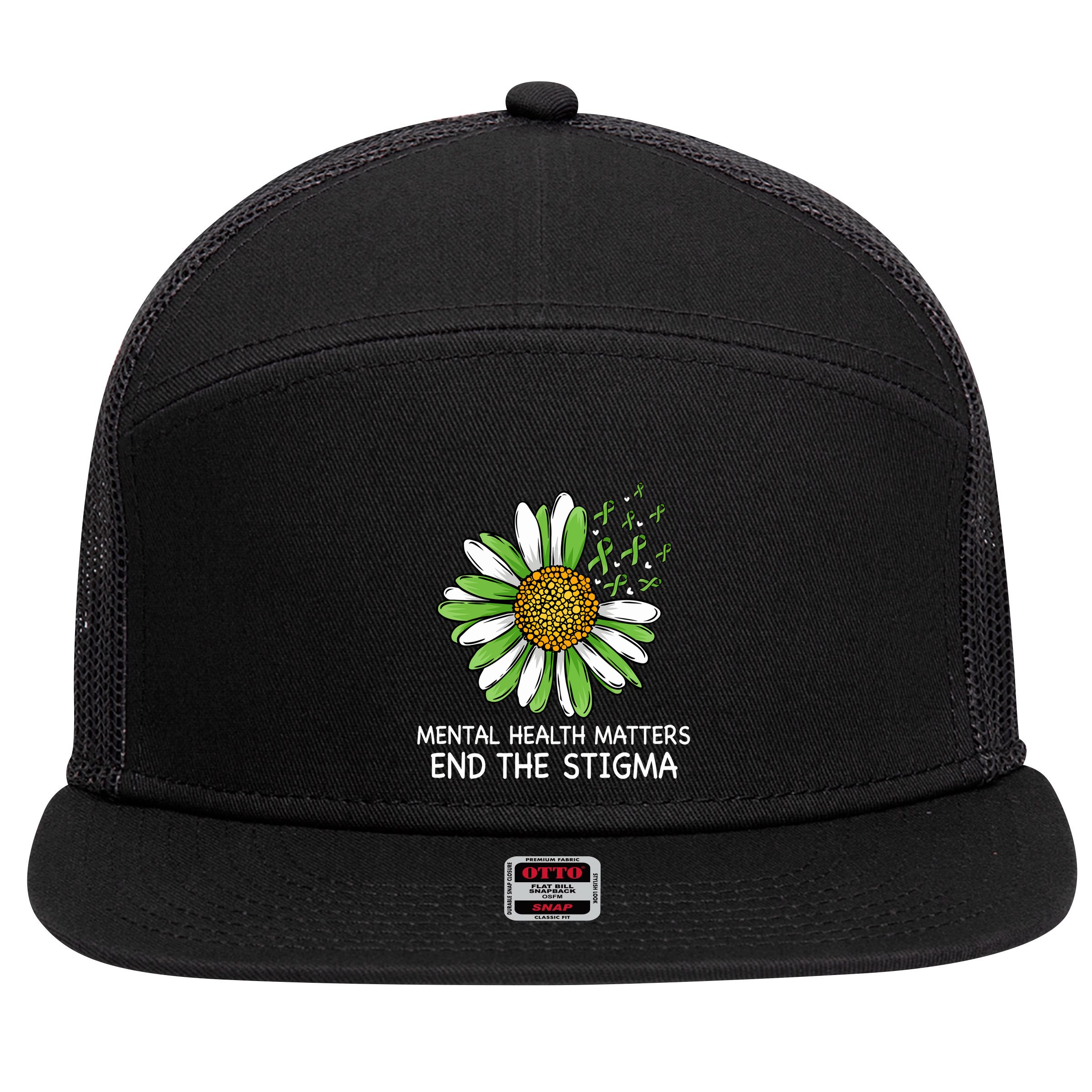 End The Stigma Mental Health Awareness 7 Panel Mesh Trucker Snapback Hat