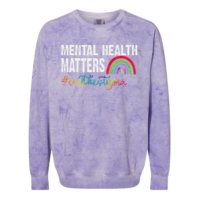 End The Stigma Mental Health Matters Awareness Rainbow Colorblast Crewneck Sweatshirt