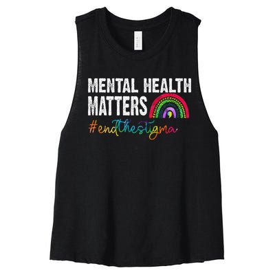 End The Stigma Mental Health Matters Awareness Rainbow Women's Racerback Cropped Tank