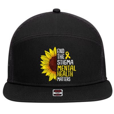 End The Stigma Mental Health Matters Mental Awareness 7 Panel Mesh Trucker Snapback Hat