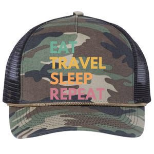 Eat Travel Sleep Repeat Great Gift Retro Rope Trucker Hat Cap