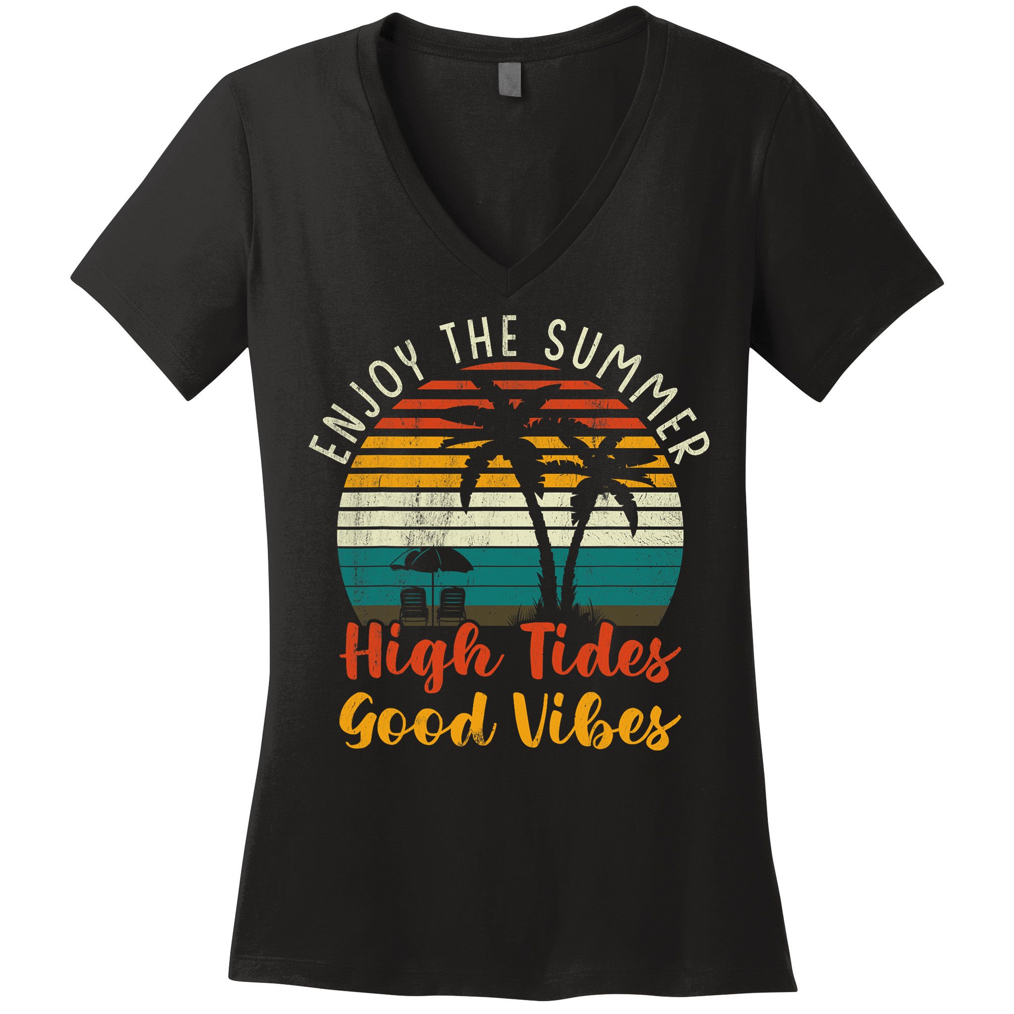 Enjoy The Summer High Tides Good Vibes Women's V-Neck T-Shirt