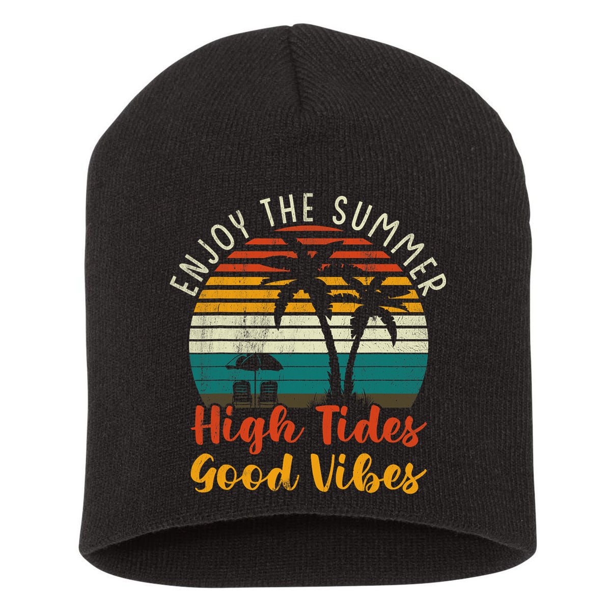 Enjoy The Summer High Tides Good Vibes Short Acrylic Beanie
