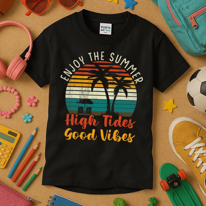 Enjoy The Summer High Tides Good Vibes Kids T-Shirt