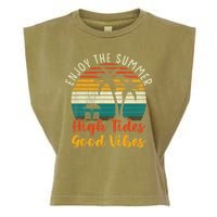 Enjoy The Summer High Tides Good Vibes Garment-Dyed Women's Muscle Tee