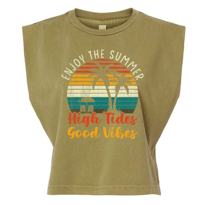 Enjoy The Summer High Tides Good Vibes Garment-Dyed Women's Muscle Tee