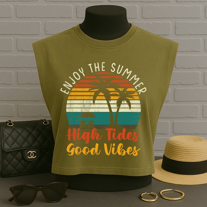 Enjoy The Summer High Tides Good Vibes Garment-Dyed Women's Muscle Tee