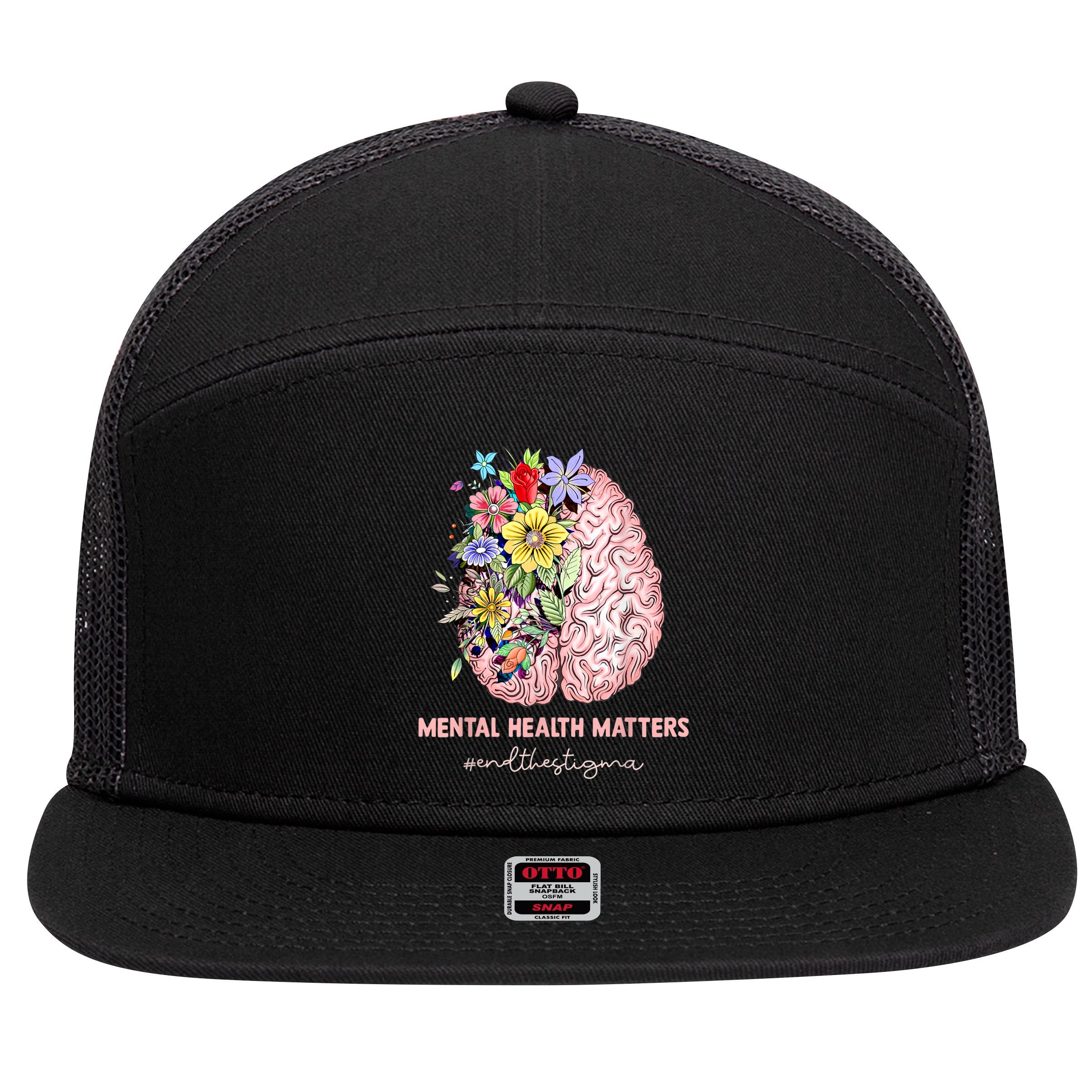 End The Stigma Mental Health Matters Mental Awareness Gift 7 Panel Mesh Trucker Snapback Hat