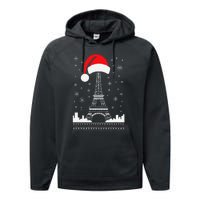 Eiffel Tower Santa Hat Funny Vintage Paris Ugly Christmas Performance Fleece Hoodie