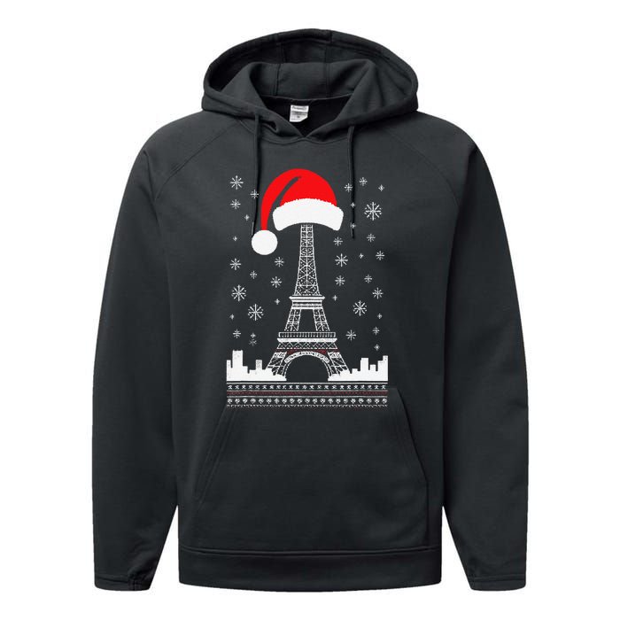 Eiffel Tower Santa Hat Funny Vintage Paris Ugly Christmas Performance Fleece Hoodie