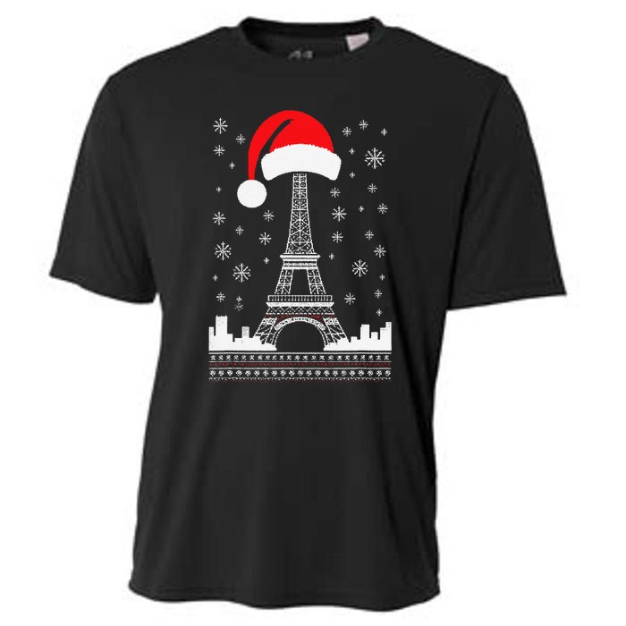 Eiffel Tower Santa Hat Funny Vintage Paris Ugly Christmas Cooling Performance Crew T-Shirt