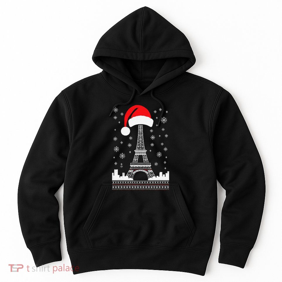 Eiffel Tower Santa Hat Funny Vintage Paris Ugly Christmas Hoodie