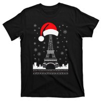 Eiffel Tower Santa Hat Funny Vintage Paris Ugly Christmas T-Shirt