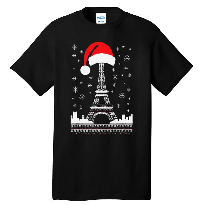 Eiffel Tower Santa Hat Funny Vintage Paris Ugly Christmas Tall T-Shirt