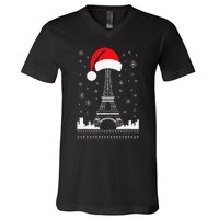 Eiffel Tower Santa Hat Funny Vintage Paris Ugly Christmas V-Neck T-Shirt