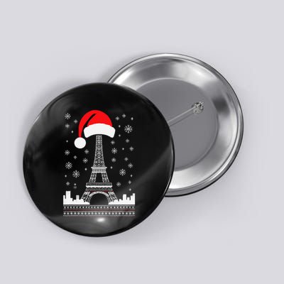 Eiffel Tower Santa Hat Funny Vintage Paris Ugly Christmas Button