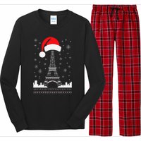 Eiffel Tower Santa Hat Funny Vintage Paris Ugly Christmas Long Sleeve Pajama Set