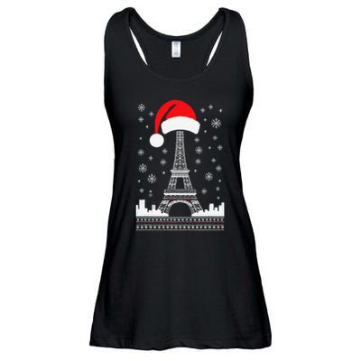 Eiffel Tower Santa Hat Funny Vintage Paris Ugly Christmas Ladies Essential Flowy Tank
