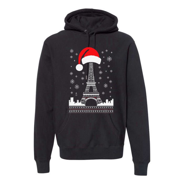 Eiffel Tower Santa Hat Funny Vintage Paris Ugly Christmas Premium Hoodie