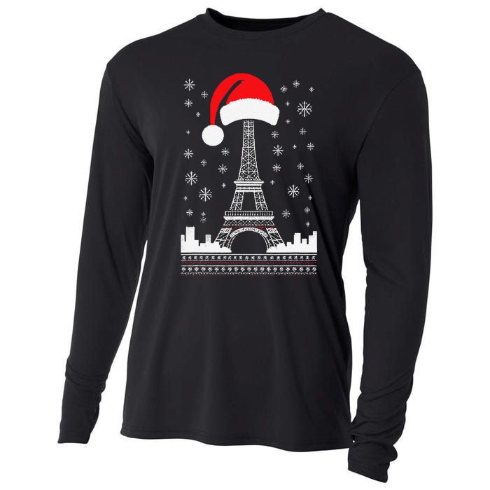 Eiffel Tower Santa Hat Funny Vintage Paris Ugly Christmas Cooling Performance Long Sleeve Crew