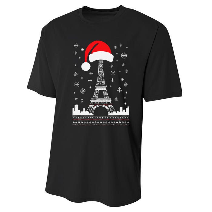 Eiffel Tower Santa Hat Funny Vintage Paris Ugly Christmas Performance Sprint T-Shirt