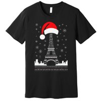 Eiffel Tower Santa Hat Funny Vintage Paris Ugly Christmas Premium T-Shirt