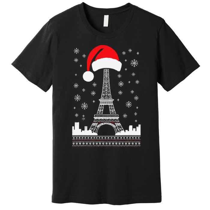 Eiffel Tower Santa Hat Funny Vintage Paris Ugly Christmas Premium T-Shirt