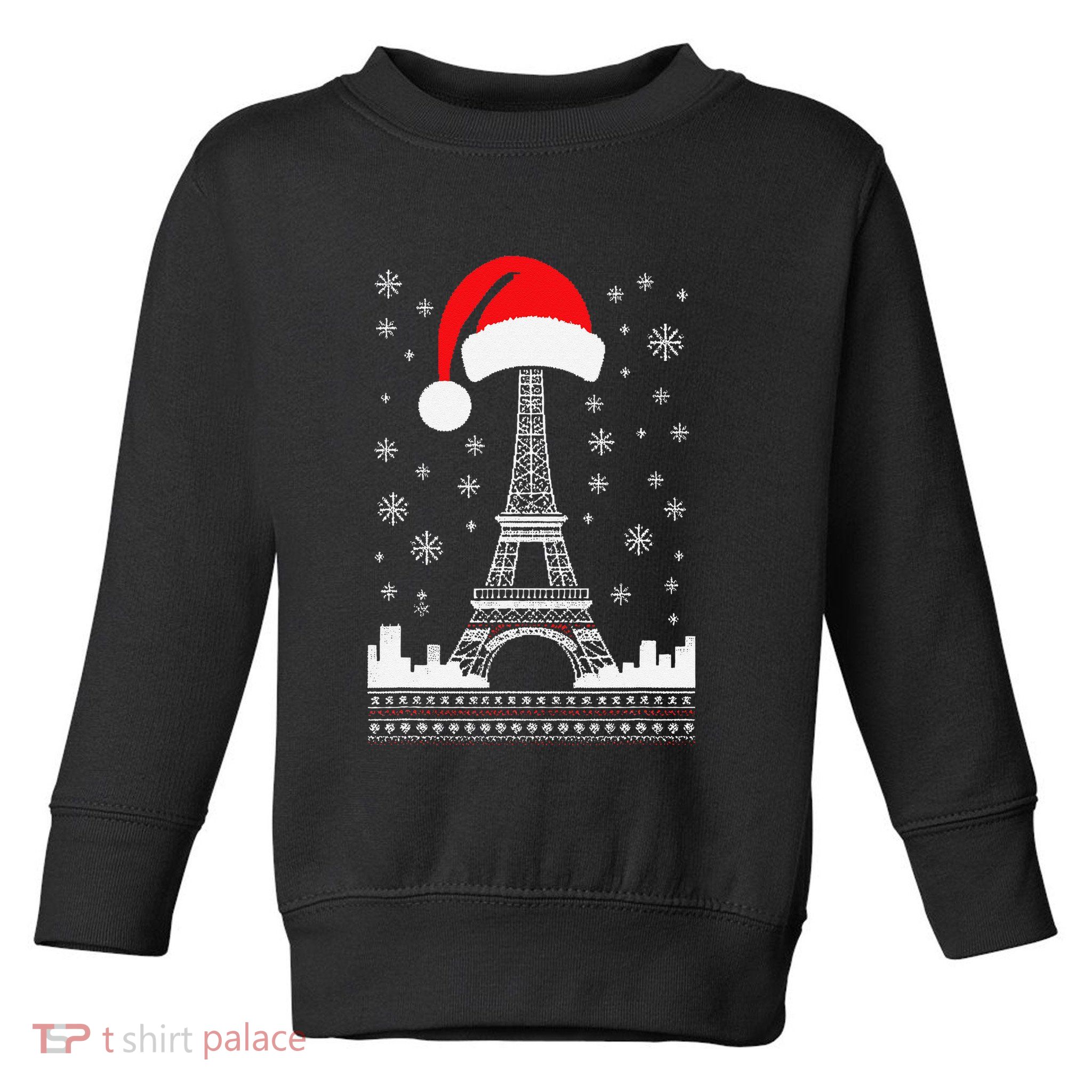 Eiffel Tower Santa Hat Funny Vintage Paris Ugly Christmas Toddler Sweatshirt